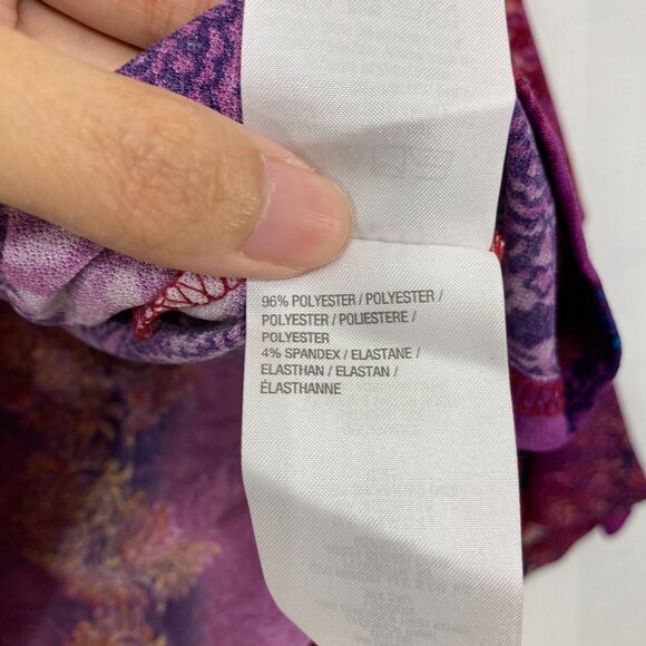 Bob Mackie size 1X Red Purple Floral Flare Sleeve Stretch Knit Blouse Romantic - Picture 6 of 8